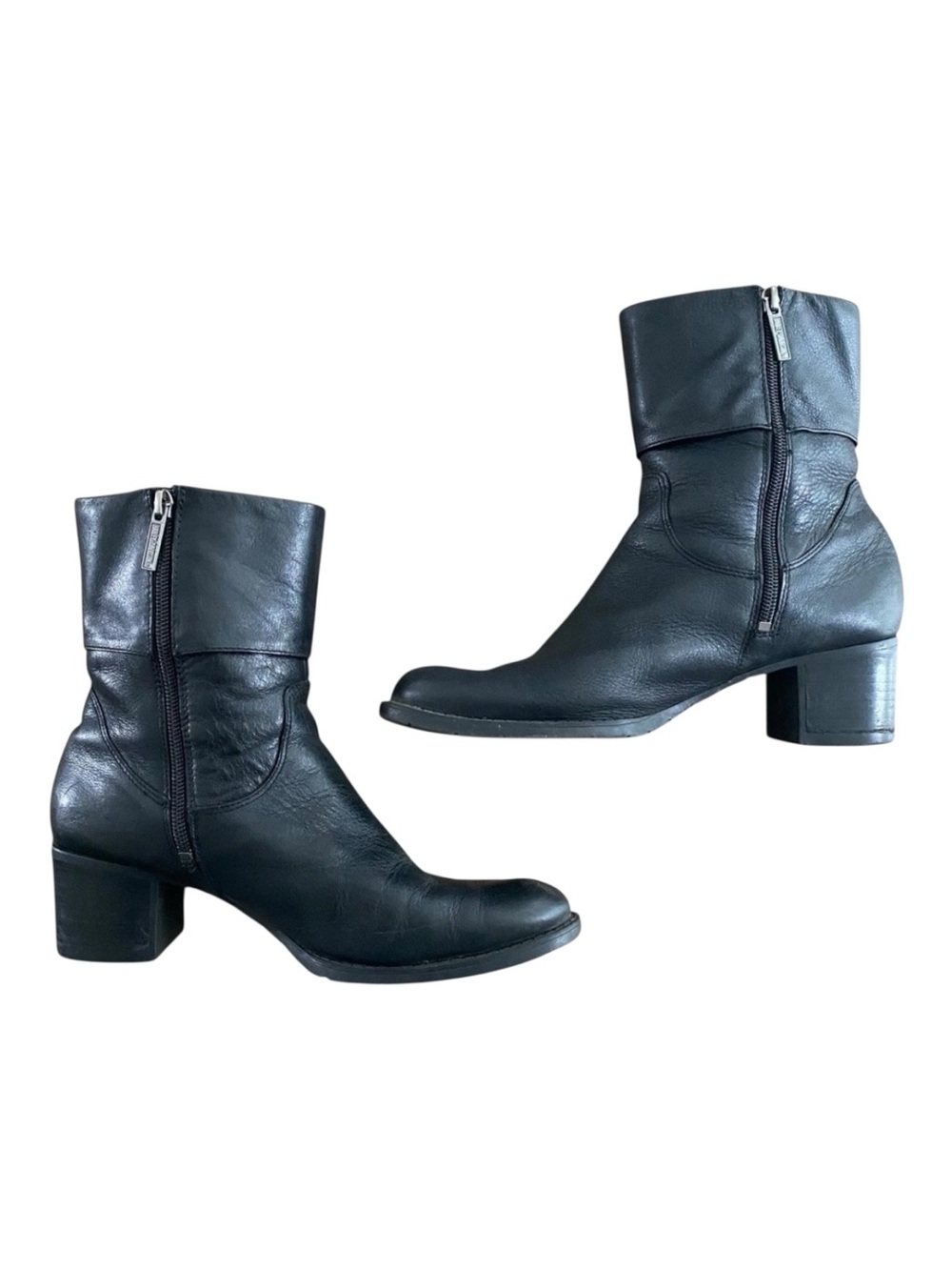 Harley-Davidson Black Leather Mid-Heel Zip Ankle Boots